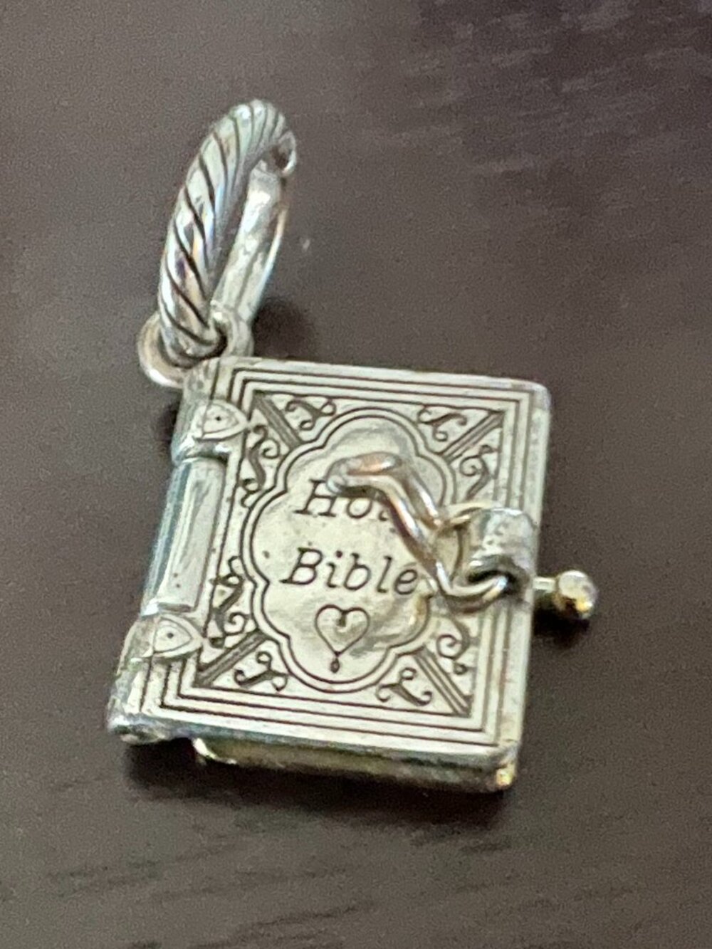 Brighton Silver Tone Holy Bible Charm Pendant with the Lord's Prayer Written Ins